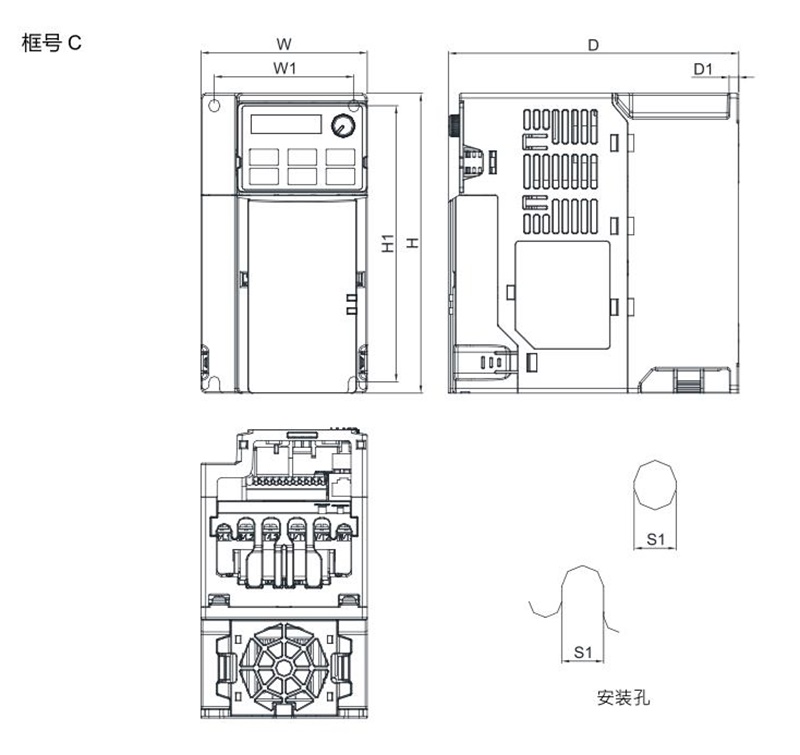 臺達變頻器 VFD11AMS21ANSAA 的尺寸