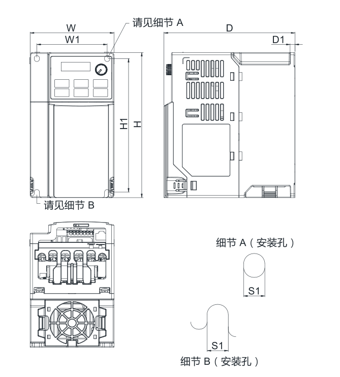 臺達變頻器 VFD11AME21ANNAA的安裝尺寸