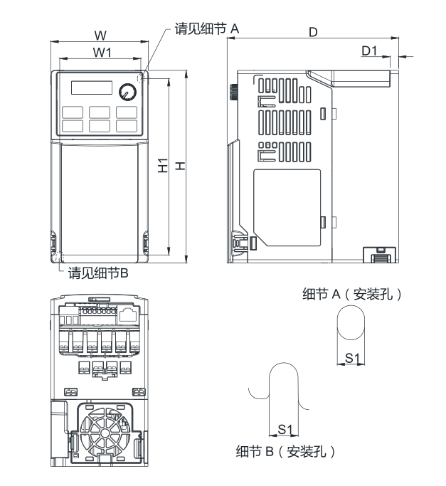 臺達變頻器 VFD4A8ME21ANNAA的安裝尺寸