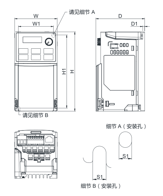 臺達(dá)變頻器 VFD1A6ME21ANNAA的安裝尺寸