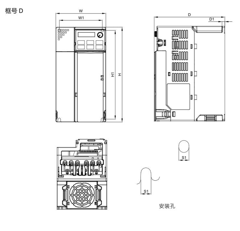 臺達變頻器 VFD13AMS43ANSAA 的安裝尺寸