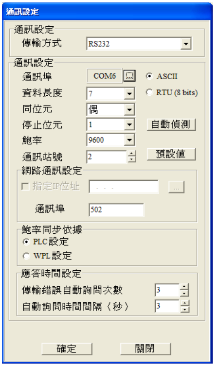 通信設置：依所需的通訊方式進行設定。